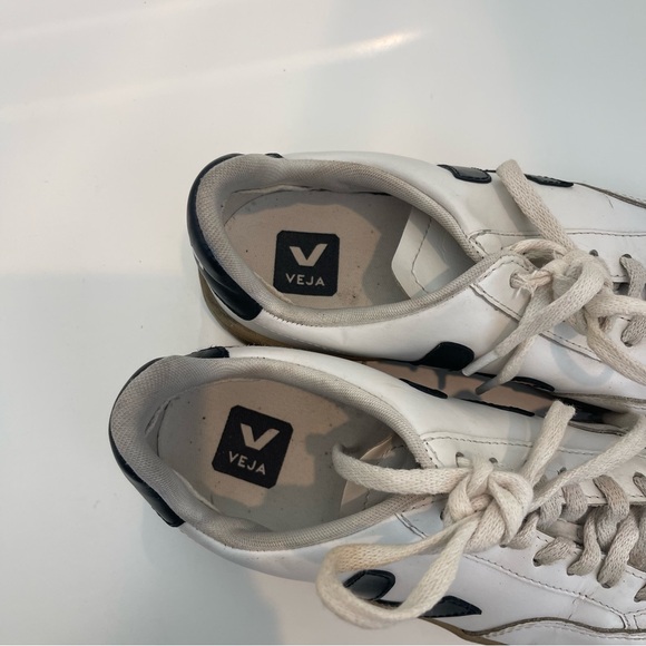 Veja V-12 White and Black Leather Dune Tie Lace Up Court Shoes Sneakers Size 7 - Picture 7 of 11